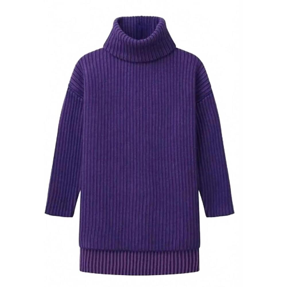 Naadam Womens Medium Purple /Pink Striped Wool Cashmere Blend Turtleneck Sweater